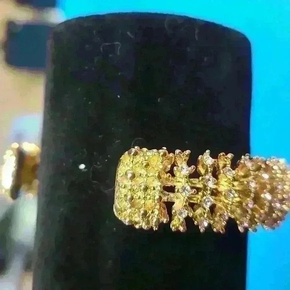 Gold-toned rhinestones cuff bracelet in like new condition - Picture 10 of 12